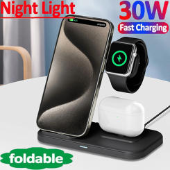 30W Wireless Charging Stand 3-in-1 for iPhone 14 13 12 Pro Max 11 X 8 Quick Charging Stand for Apple Watch 8 7 6 Airpods