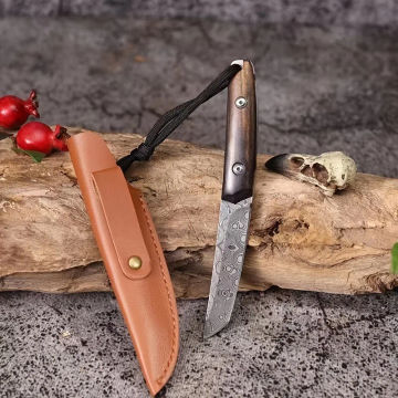 1pc Damascus Steel Outdoor Straight Knife，Portable EDC Pocket Knife with Scabbard，Multi -purpose Fruit and Meat Cutting Knife