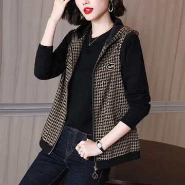 Hooded Vest Plaid Spring Autumn Sleeveless Jacket for Women 2023 Fashion Female Clothing Waistcoat New Outerwear Loose Casual