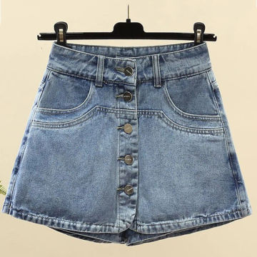 Vintage High Waist Slim Denim Culottes Shorts Summer Women Korean A-line Jean Szorty Fashion Skirts Pantaloncini Casual Bermuda