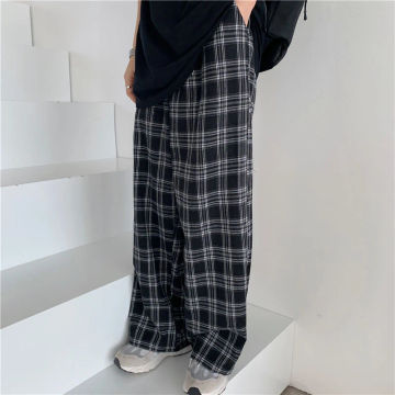 ZOKI Women Plaid Pants Casual Black Oversize Loose Summer Wide Leg Trouser Retro Teens Harajuku Hip Hop All Match Streetwear
