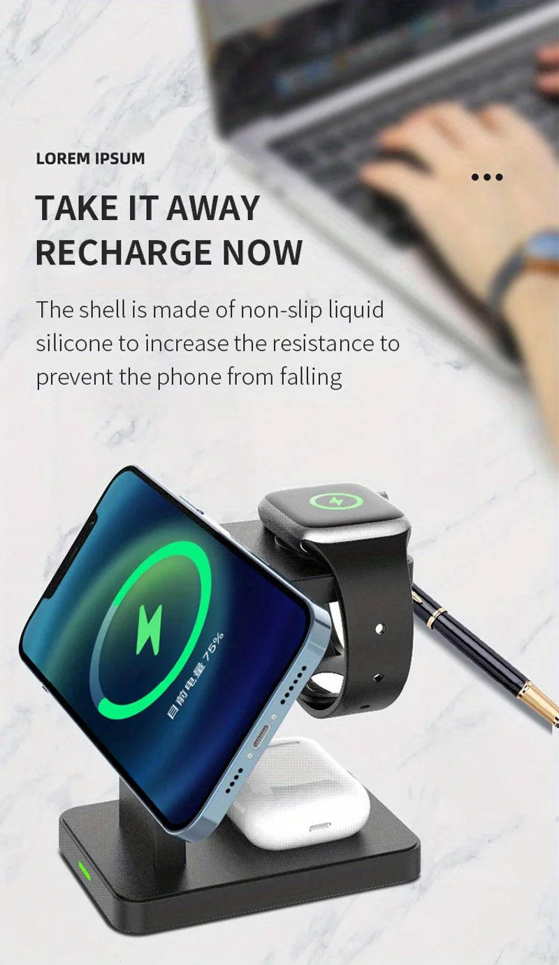 Description Picture 5 of item30W 3 in 1 Magnetic Wireless Charger Station for iPhone15 14 13 12 Pro Max Apple Watch 8 7 IWatch Airpods Pro Fast Charger Stand