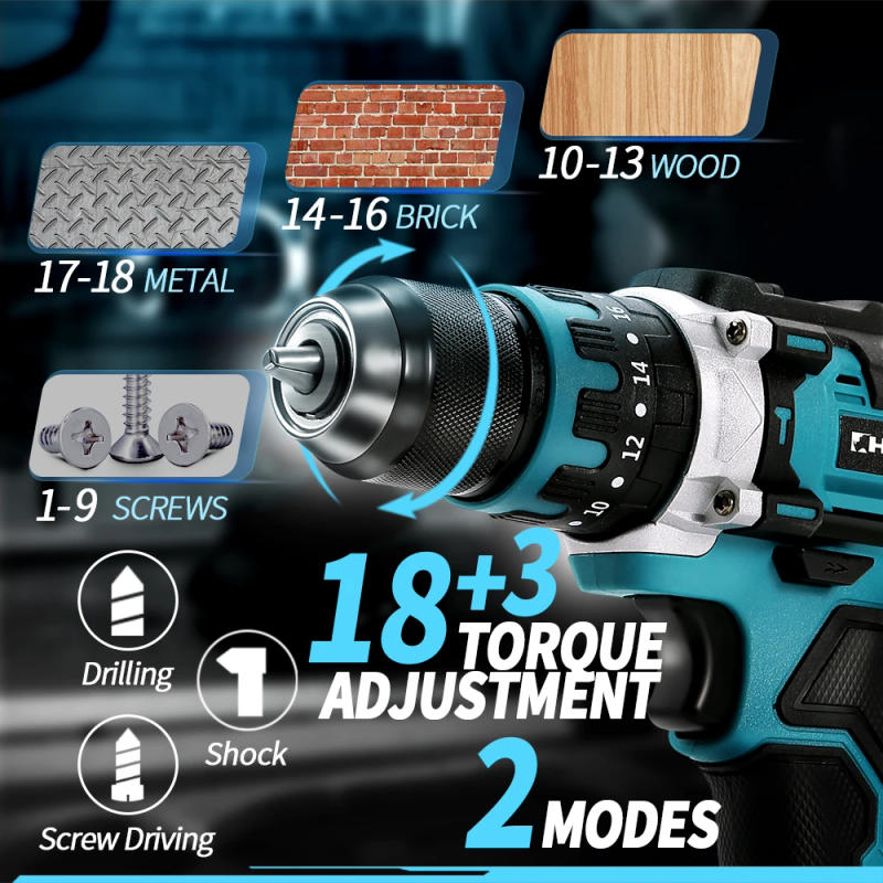 Description Picture 5 of item21V 10mm Brushless Electric Drill 18+3 Cordless Screwdriver With Impact Function For Makita Battery Power Tool