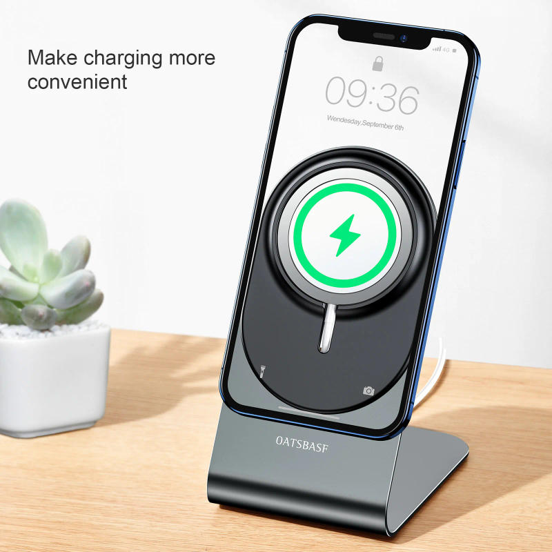 Description Picture 4 of itemOATSBASF Magnetic Wireless Charger Stand For iPhone 13 12 Mini Pro Max Phone Holder Aluminum Wireless Charging Dock Station Base