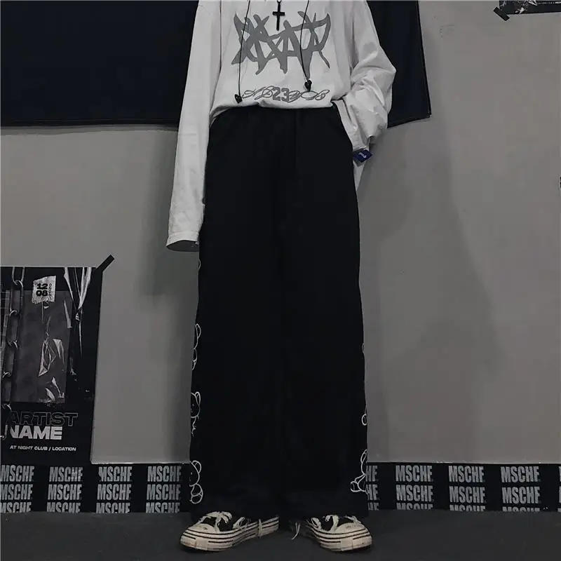 Description Picture 6 of itemBlack Bear Print Pants Cute Girl Harajuku Autumn Trousers Female Streetwear Summer Spring Fashion Gray Gothic Sweatpants Women