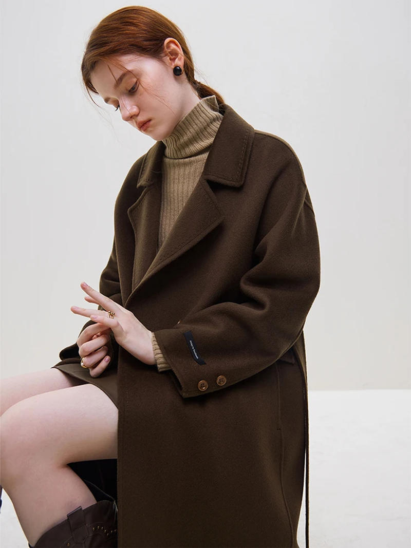 Description Picture 6 of itemFSLE 95.4% Wool 4.6% Camel Hair Women Long Temperament Camel Wool Coats 100% Wool Office Lady Drop Sleeve Black Woolen Jackets