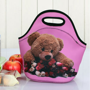 Portable Striped Dot Bear Print Insulated Cooler Picnic Food Lunch Box Bag Pouch