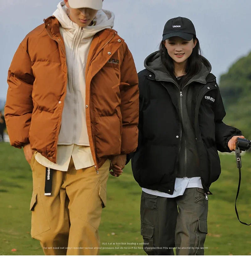 Description Picture 3 of itemWomen Thicken Warm Hooded Cotton-padded Jacket Fake Two Piece Zipper Button Cardigan Jacket Casual Parkas Winter Autumn