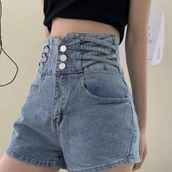 Feynzz's ultra-high waist denim shorts women's summer new thin elastic ins net red a-line hot pants tide summer thin section