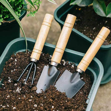 3PCS Gardening Tool Set Hand Planting Mini Wood Handle Shovel Spade Trowel Gardening Tools For Flowers Succulent Tranplanting