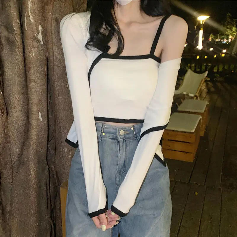 Description Picture 6 of itemSets Women 2 Pieces Long Sleeve Cardigans Cropped Tanks Patchwork Sexy Sweet All-match Party Cozy New Ulzzang Outfits Mujer Ins