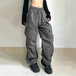Harajuku Oversized Cargo Parachute Pants Women Streetwear Vintage Y2k Hip Hop Wide Leg Joggers Baggy Sweatpants Techwear