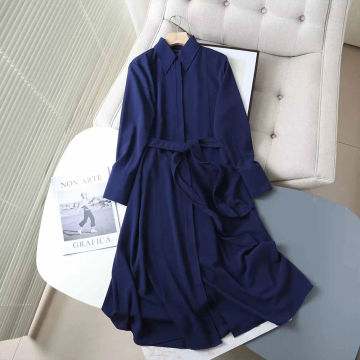 Women New Chic Fashion With belt shirt style Button-up Midi Dress Long Sleeve Female Dresses Vestidos Mujer 0663/681