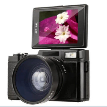 Digital Camera 24MP Video Camera 4X Zoom Rotatable Screen Full 1080P Anti-shake SLR Camcorder Photo w/ Wide Lens and 32GB Card