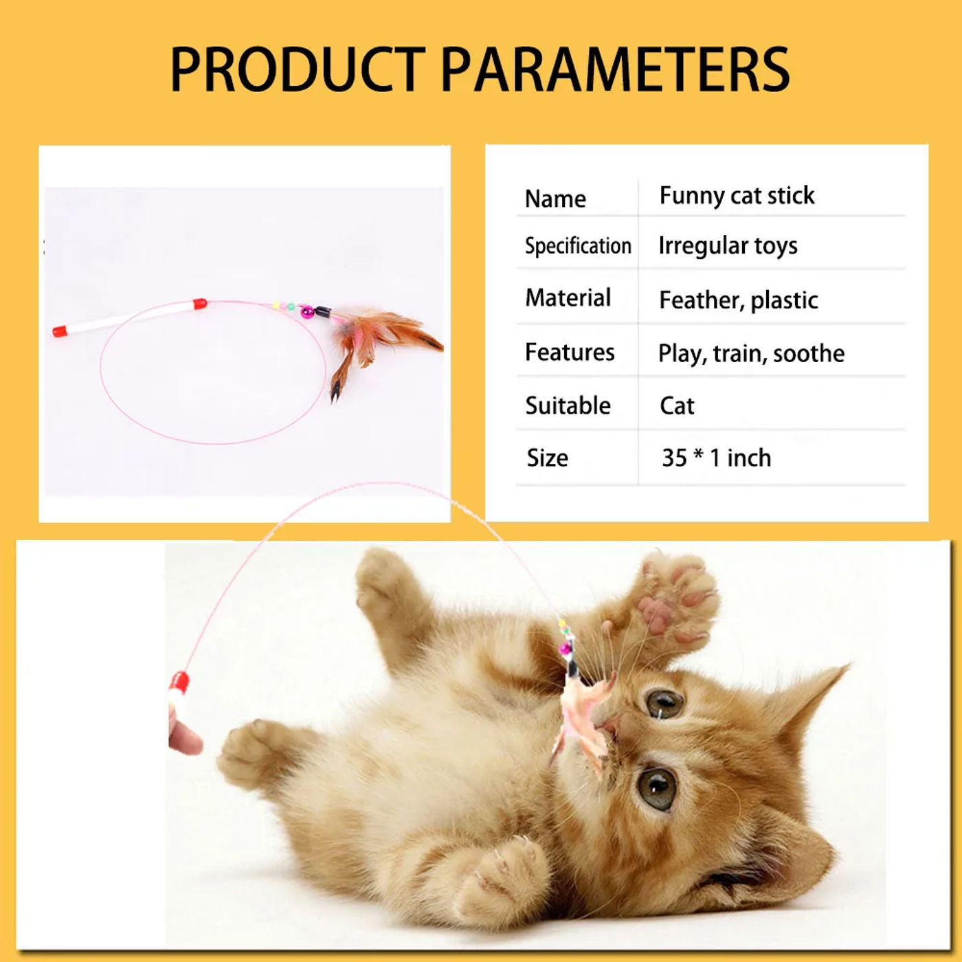 Description Picture 5 of itemCat Toys Steel Wire Feather Interactive Cat Stick Training Kitten Wand Toys with Beads Bells Fun Kitten Toys Pet Products