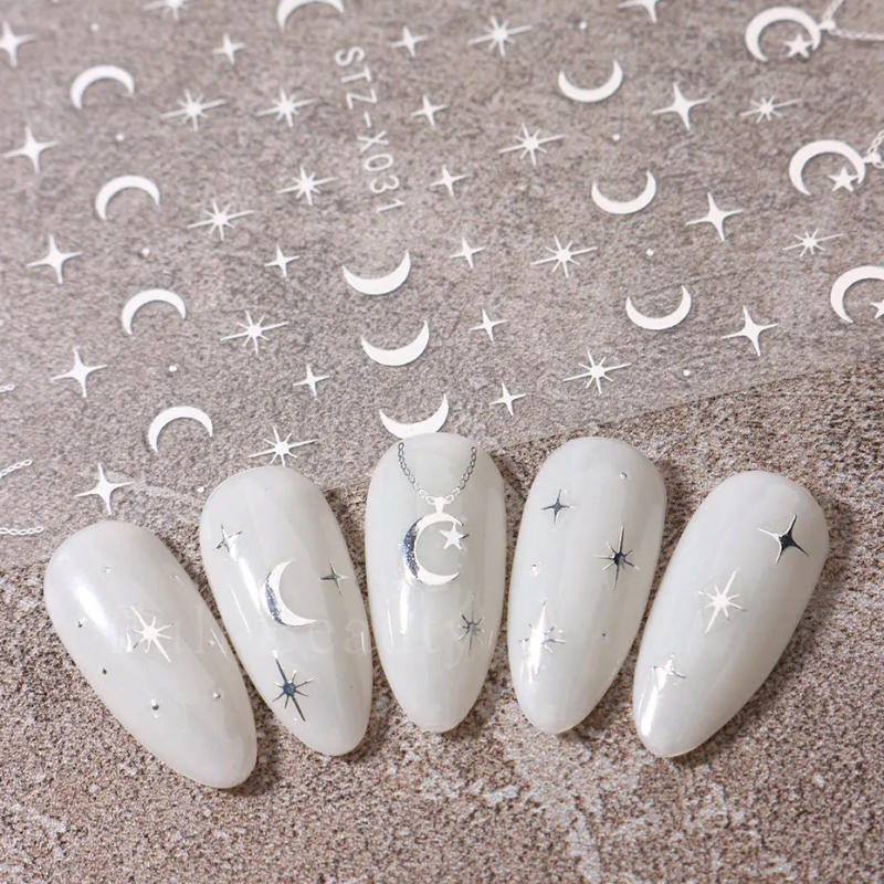 Description Picture 6 of itemGold Bronzing Stickers for Nails Eyes Snake Sun Stars Moon Nail Design Silver Angel Wings Love Adhesive Slider Decoration