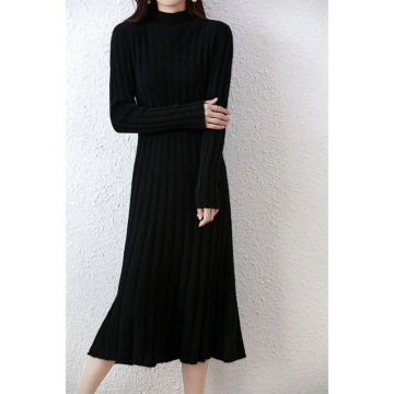 Autumn Winter High Elasticity 100% Wool Thicken Straight Sweater Dress Warm Basic Knit Pullover Women Slim Dress Female Casual