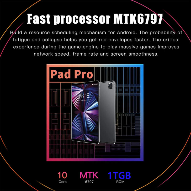 Description Picture 4 of itemNew 5G Pad Pro 10.1 Inch Tablets 2K FHD Display Global Version 8GB RAM 1TB ROM Tablet Dual SIM Dual WiFi 8000mA Android 12