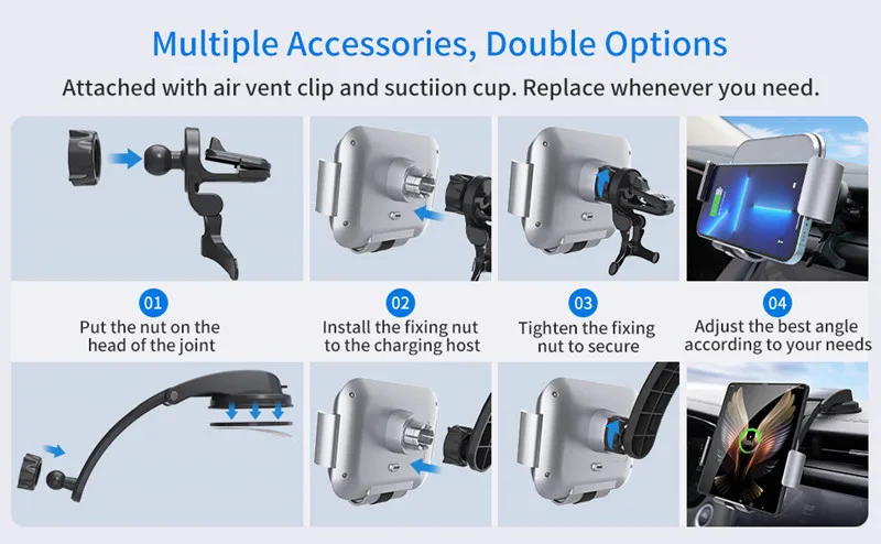 Description Picture 6 of item15W Car Wireless Charger Dual Coil Phone Holder For Samsung Galaxy Z Fold 4 3 2 iPhone 14 13 Pro Max W22 W21 Car Fast Charging