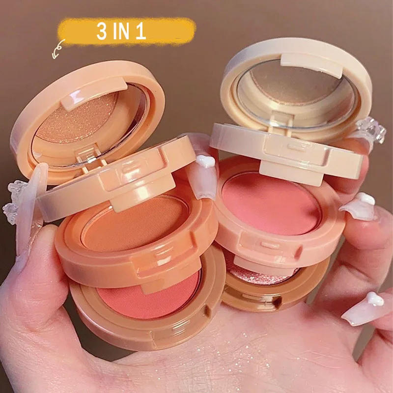 Description Picture 2 of itemNew 3 In 1 Matte Highlighter Blush Palette Pearly Blush Shiny Eyeshadow Multifunctional Face Makeup Palette Female Cosmetics