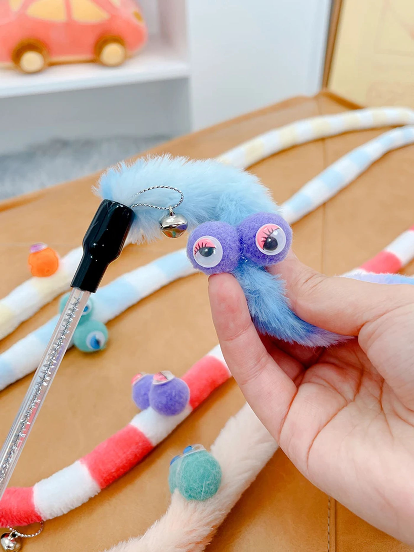 Description Picture 5 of itemCaterpillar Cat Toy Feather Cat Teaser Wand Cat Interactive Toy Funny  Plush Colorful Rod Teaser Wand Pet Cat Supplies Accessory