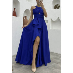 Sexy Hollowed-out Halter Dress Lady's Birthday Party Dress Socialite Fancy Dress Halter Strappy Dress with Large Irregular Hemli