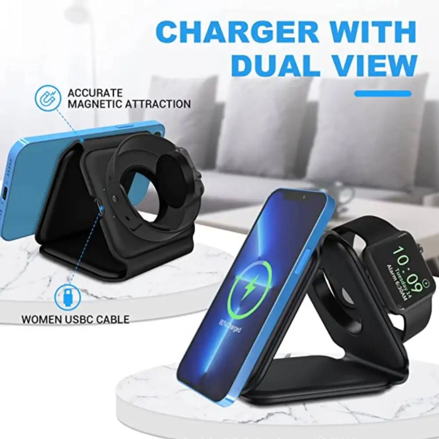 Description Picture 6 of item15W 3 in 1 Foldable Magnetic Wireless Charger for iPhone 15 14 13 12 11 8 XR Fast Charging Dock Station For iWatch 8 Airpods Pro