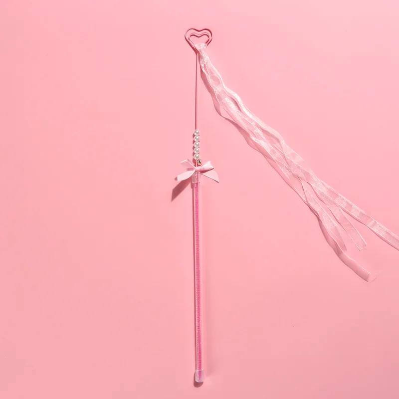 Description Picture 5 of itemPink Cat Teasing Stick with Bell Handmade Bowknot Cat Toy Feather Heart Tassel Streamer Interactive Pet Toy Pet Accessories