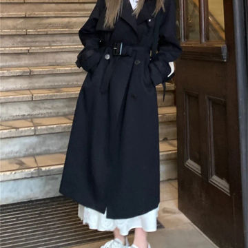 Botvotee Solid Long Sleeve Trench for Women Fall Winter New French Style Turn Down Collar Coats Ladies Vintage Casual Jacket