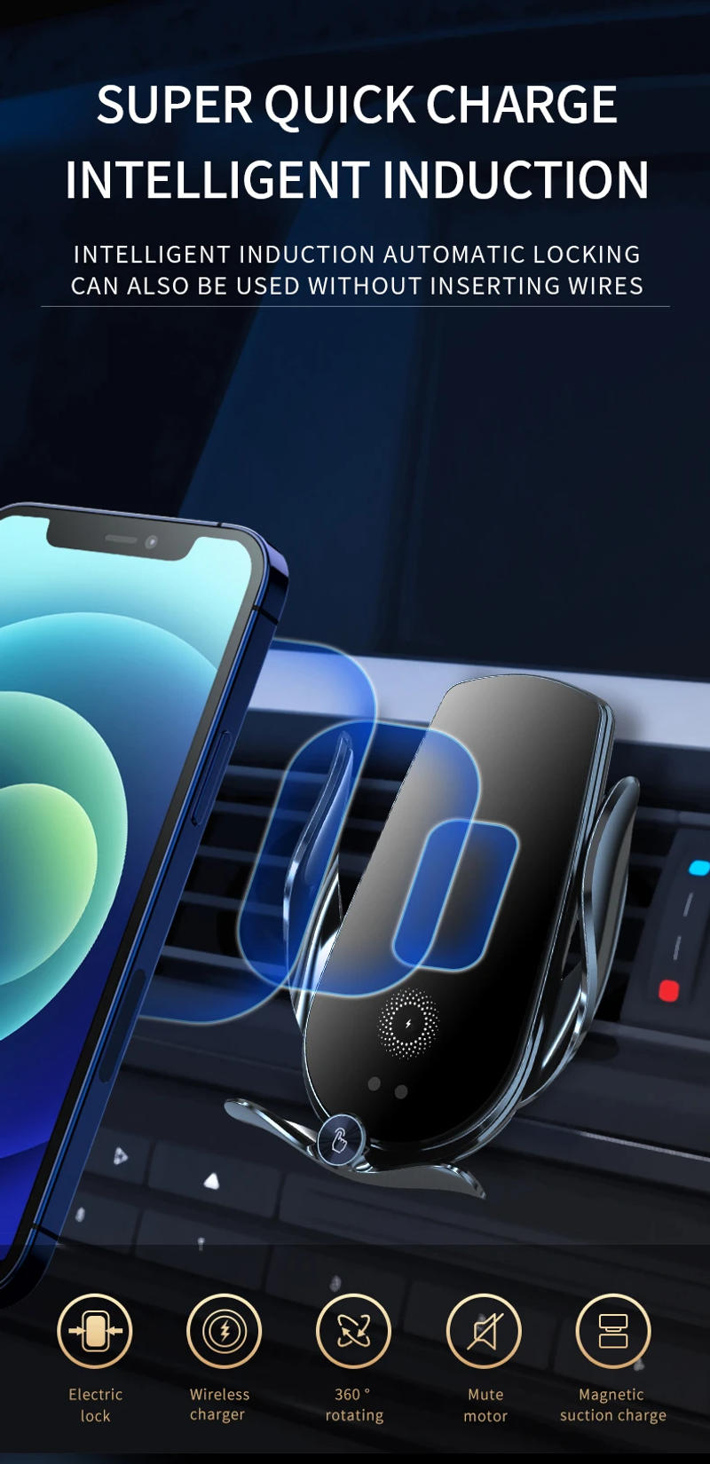 Description Picture 2 of itemMagnetic 15W Car Wireless Charger Mount for iPhone 14 13 12 11 Pro Max XS X 8 Samsung S22 Automatic Infrared Sensor Phone Holder