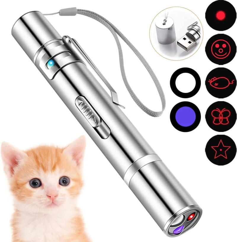 Description Picture 2 of item3 in 1 Cat Playing Pointer Pen USB Cat Torch Toy Red Purple White LED Light Rechargable Cat Laser Toys Flashlight Cat Toy