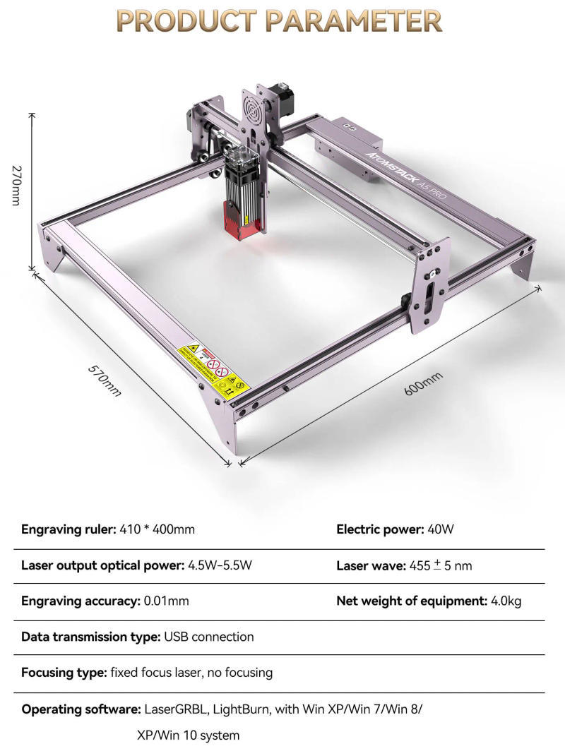 Description Picture 4 of itemEngraver Machine 40W ATOMSTACK A5 Pro Laser Engraving Wood Leather Metal Acrylic Mini CNC Router Printer Carving Desktop Cutter