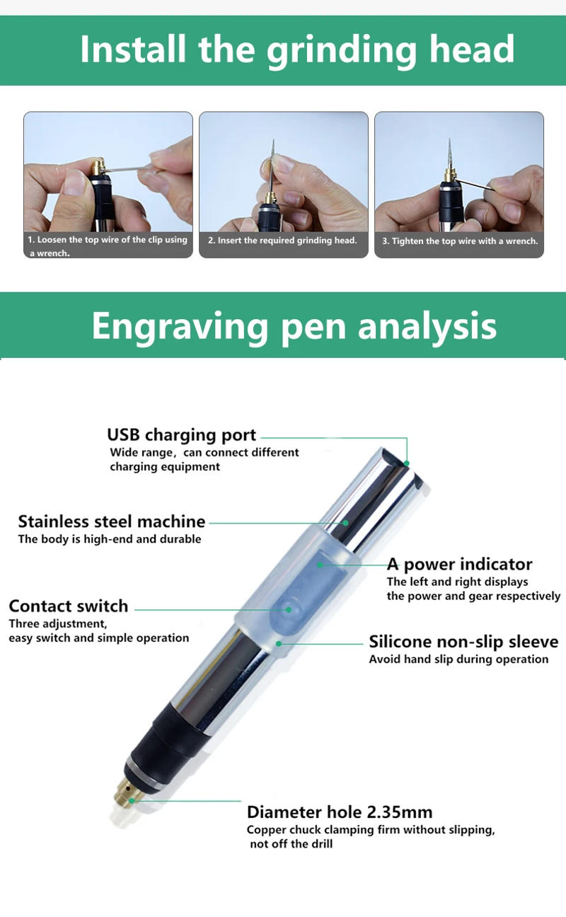 Description Picture 6 of itemUSB Cordless Rotary Tool Kit Woodworking Engraving Pen DIY For Jewelry Metal Glass Mini Wireless Drill