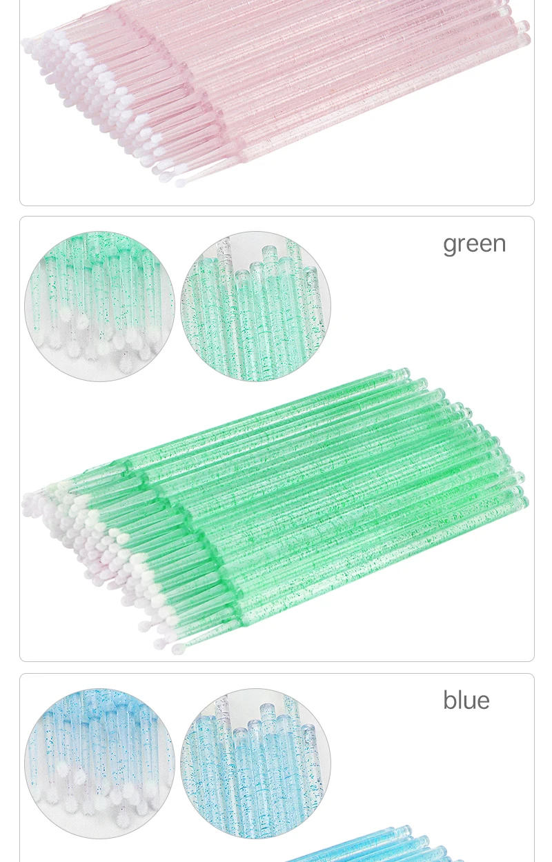 Description Picture 6 of item100 Pcs Disposable Crystal Microbrush Individual Lash Removing Swab Micro Brush for Women Eyelash Extension Makeup Brush Tools