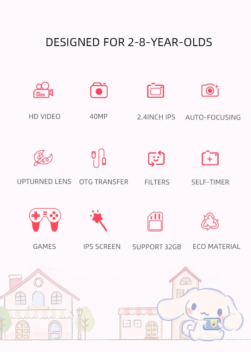 Description Picture 4 of itemKid Camera 2.4in IPS Screen Digital Camera 180°Flip Len Student Children Gift for 4 5 6 7 8 9 10 11 Year Old Girl Boy