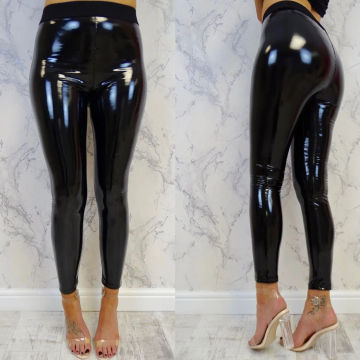 Womens Ladies Soft Strethcy Leggings Shiny High Waist Leather Trousers Pants Women Thick Sexy Pencil Pants