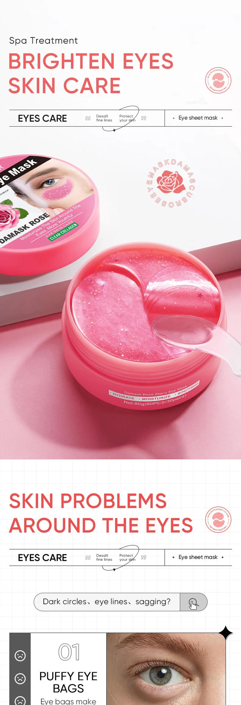 Description Picture 2 of item60pcs/box Starry Rose Collagen Eye Mask Anti Wrinkle Fade Dark Circles Relieve Puffy Eyes Tighten Eye Contour Skin Care Products