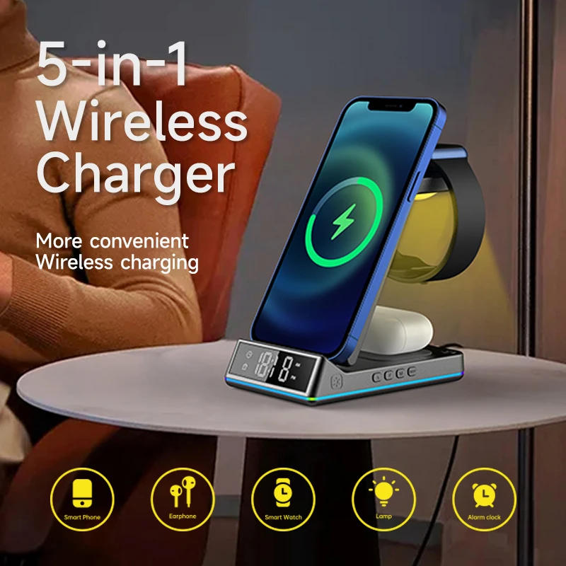 Description Picture 2 of item5 In 1 30W Foldable Wireless Charger Stand RGB Dock LED Clock Fast Charging Station for iPhone Samsung Galaxy Watch 5/4 S22 S21