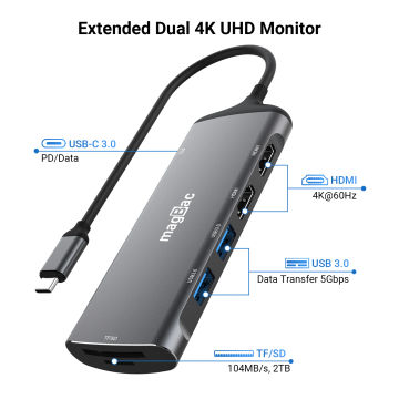MagBac Docking Station USB C 2x HDMI 4K 60HZ SD TF PD 100W Dual Monitor Type C Dock for Macbook HP Dell Thunderbolt 4/3 Laptop
