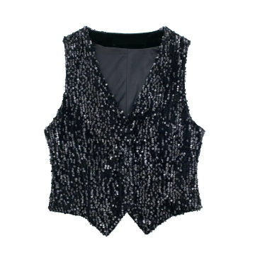 Sequin Vest Shorts Sets Women Vintage Casual V-Neck Sleeveless Velvet Waistcoat And Shiny Shorts Female Spring Autumn Streetwear