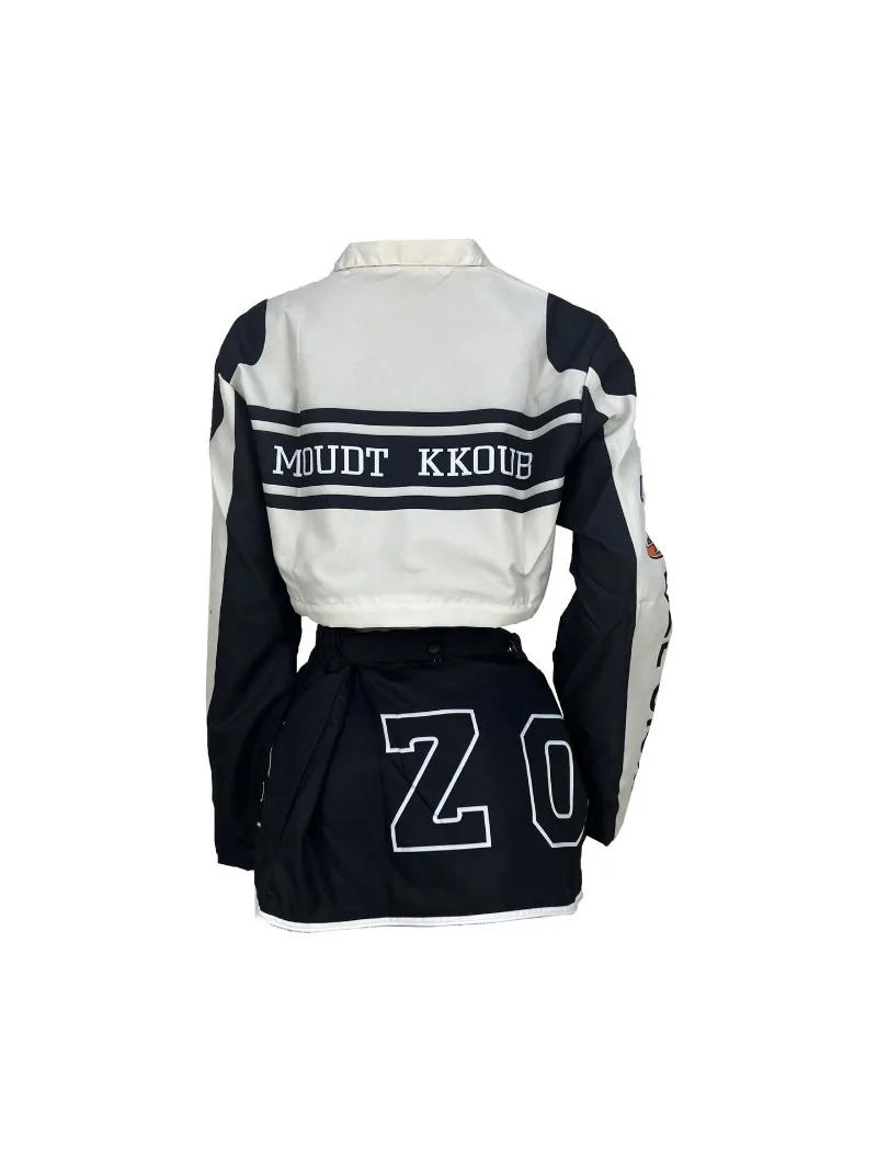 Description Picture 6 of itemWomen Motorcycle Jacket Two Ways To Wear Street Y2K Clothes Print Vintage Dismountable Autumn Winter Coats 2 Piece Set