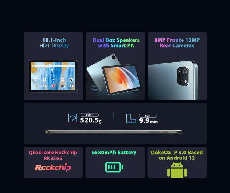 Description Picture 5 of itemBlackview Oscal Pad 70 Tablet 10.1Inch Display 9.9mm Thin Body 8MP Front 13MP Rear Camera 6580mAh Battey Pad Computer Android 12