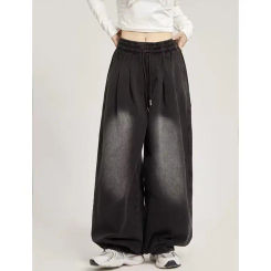 QWEEK Vintage Oversized Jeans Women Grunge Streetwear Hippie Denim Pants Harajuku Wide Leg Baggy Korean Style Trousers Aesthetic