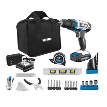 HART 20-Volt Cordless 36-Piece Project Kit, 3/8-inch Drill/Driver and 10-inch Storage Bag, (1) 20-Volt 1.5Ah Lithium-Ion Battery