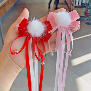 1Pair Chinese Style Kids Girls Pompom Bow Tassel Hairpins Hair Clips Accessories