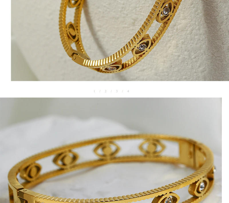 Description Picture 5 of itemAENSOA Boho Hollow Evil Eye Stainless Steel Gold Color Bangles Bracelets for Women Retro Bohemia Punk Bracelet Wrist Jewelry