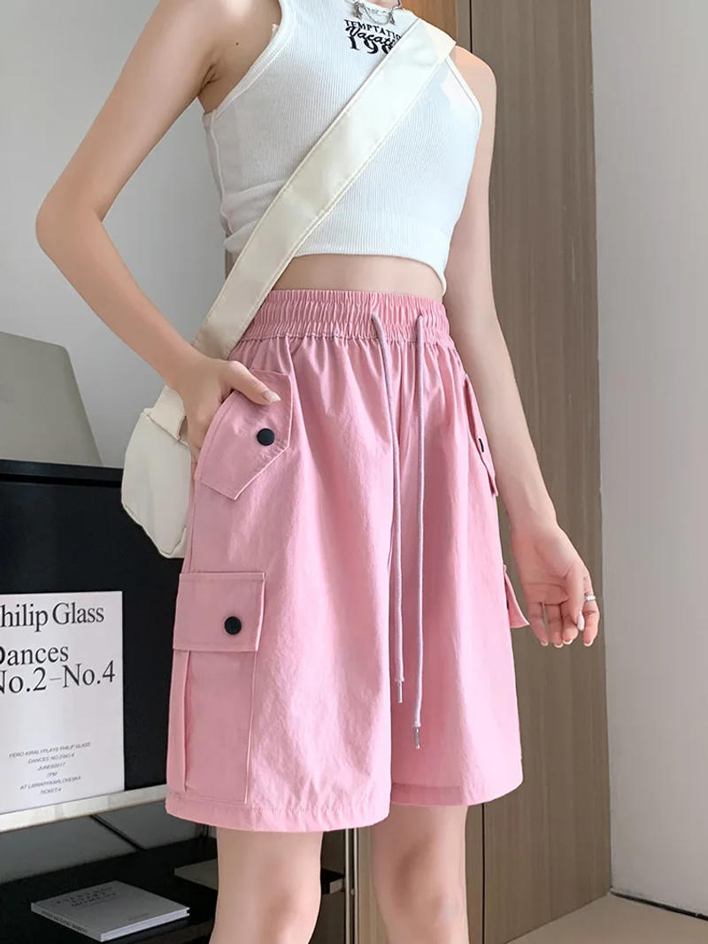 Description Picture 6 of itemSAYTHEN Pink Work Shorts Women's Summer Thin 2023 New High Waist Casual Slim American Quick Dried Sports Capris ST237241