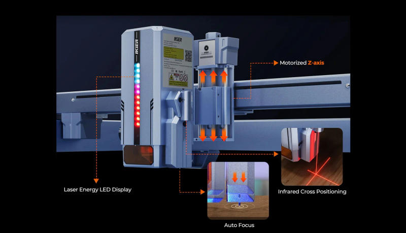 Description Picture 4 of itemAtomstack iKier K1 Ultra Laser Engraving Cutting Machine 36W Output DIY CNC Motorized Z-axis Smart Focus 800mm/S Working Speed