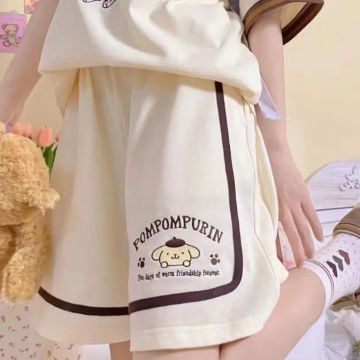 Sanrio Pom Pom Purin Embroided Cute Cartoon Shorts Women's Summer Cute Short Pants Loose Oversize Casual Short Pants Clothes
