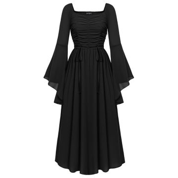 SD Dresses For Women vintage Renaissance Chiffon Dress Goth Long Sleeve Square Neck Ruched Maxi Dress Robe Femme